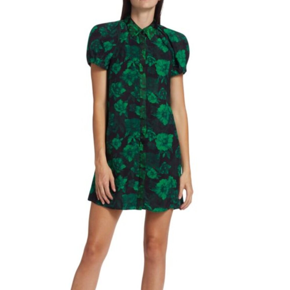 ALICE + OLIVIA Green Jem Puff Sleeve Minidress Size S/P